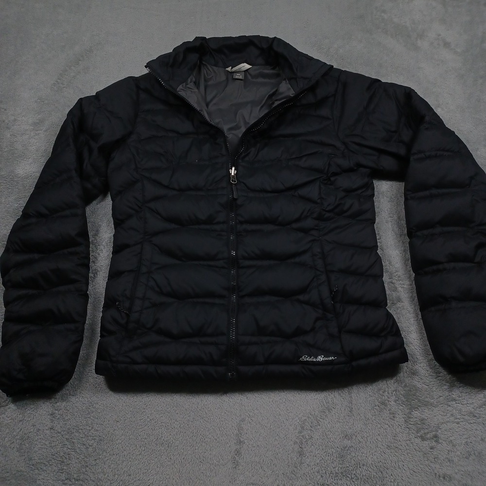 Eddie Bauer Jacket Womens Small Black Down Puffer Lightweight Full Zip Outdoor